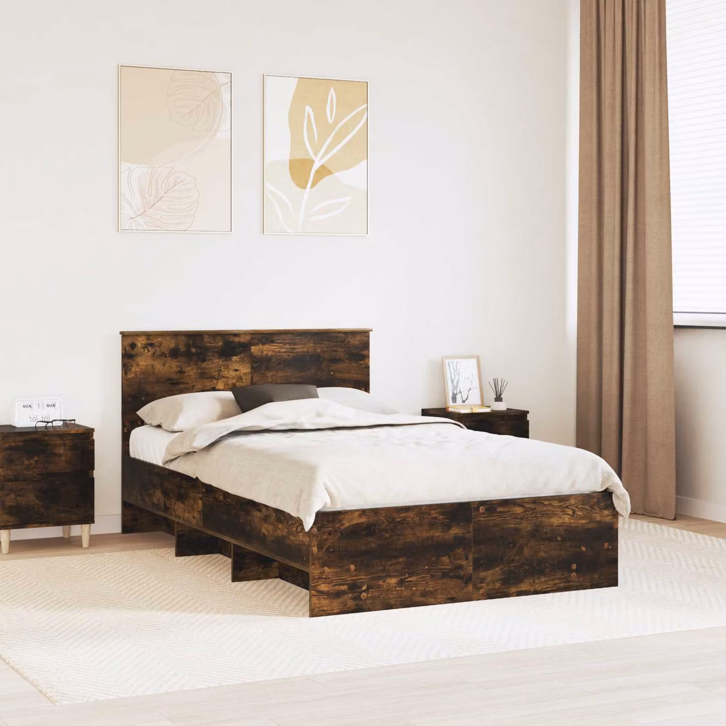 Struttura del letto moderna vidaXL in legno color rovere fumo L/P: 120 x 200 cm – 1