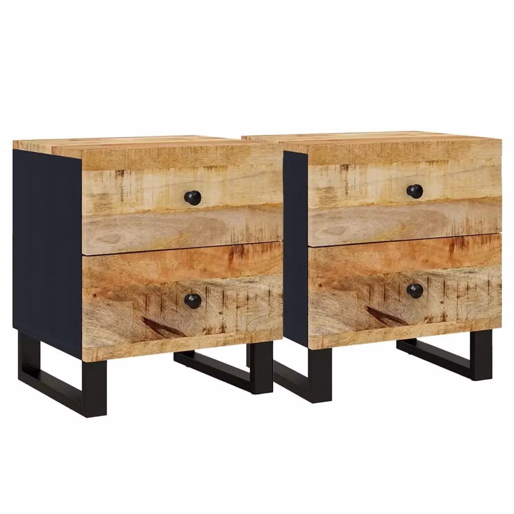Set di 2 comodini vidaXL in legno di mango e metallo stile industrial, colore marrone e nero, L/P/H: 40 x 33 x 46 cm – 2