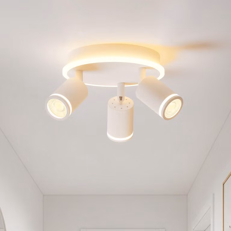 LVWIT, plafoniera LED GU10, plafoniera a 3 luci rotonda, plafoniera LED orientabile, lampada da soffitto bianca con faretti, lampada da soffitto a 3 luci girevole, faretti da soffitto moderni - senza lampadine