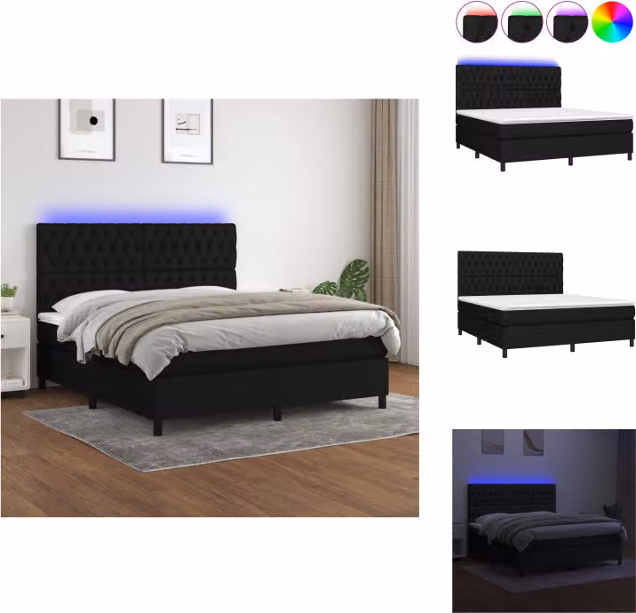 vidaXL Letto a molle con materasso e LED in tessuto nero 180x200 cm - Letti e strutture letto