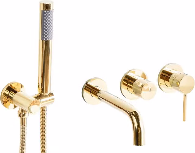 Set di miscelatori per vasca da bagno montati a muro, in ottone oro soffione doccia a bocca singola
