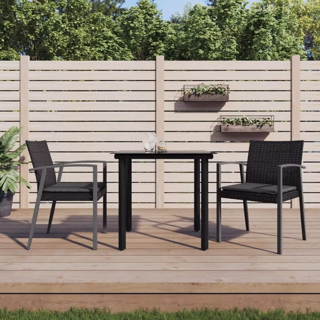 The Living Store Set da pranzo da giardino in 3 pezzi con cuscini in poly rattan e acciaio