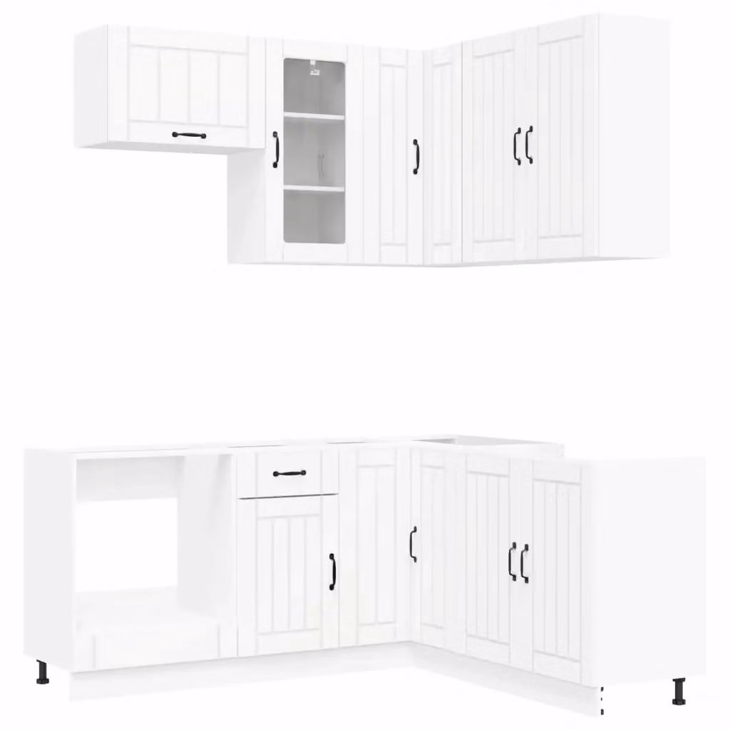 Unità cucina minimalista vidaXL bianca con ante in vetro e scaffali aperti in MDF – 2