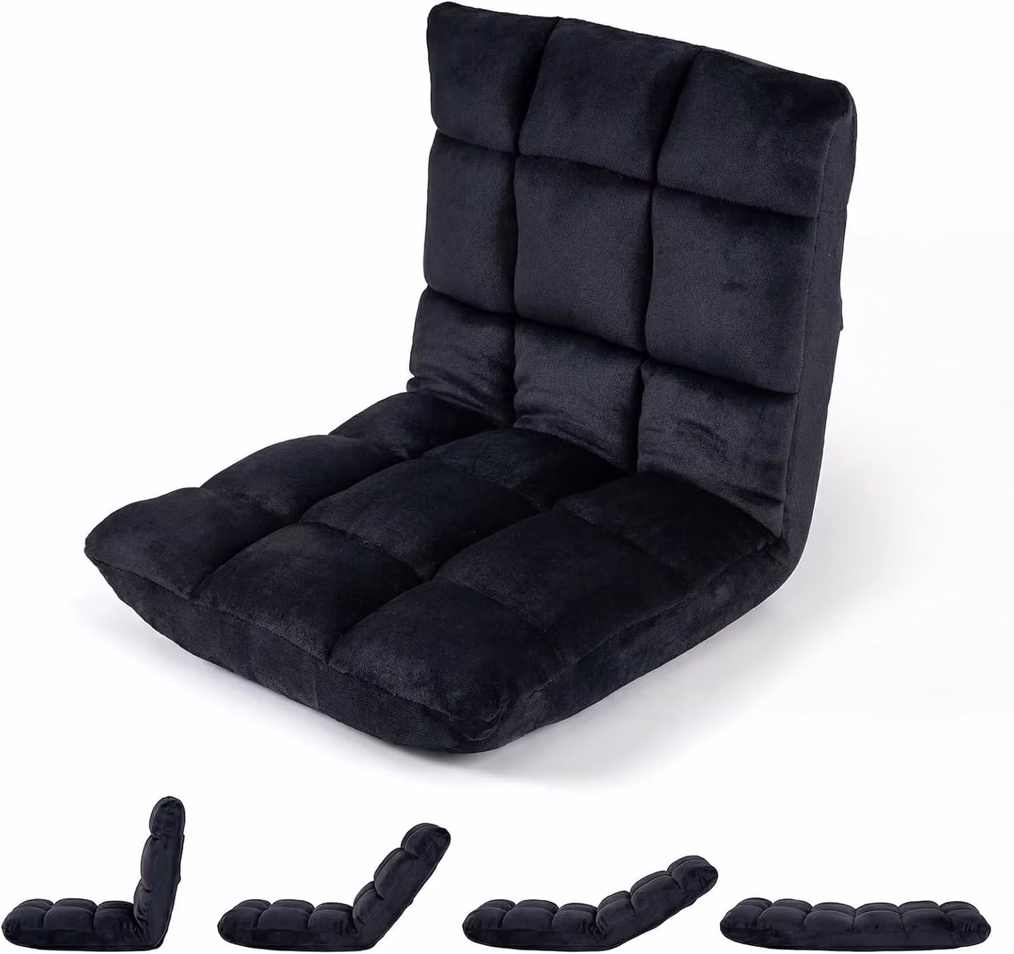 Sedia da pavimento COSTWAY con schienale regolabile, poltrona da pavimento imbottita, cuscino da pavimento pieghevole, sedia da meditazione, poltrona relax, cuscino thailandese, nero