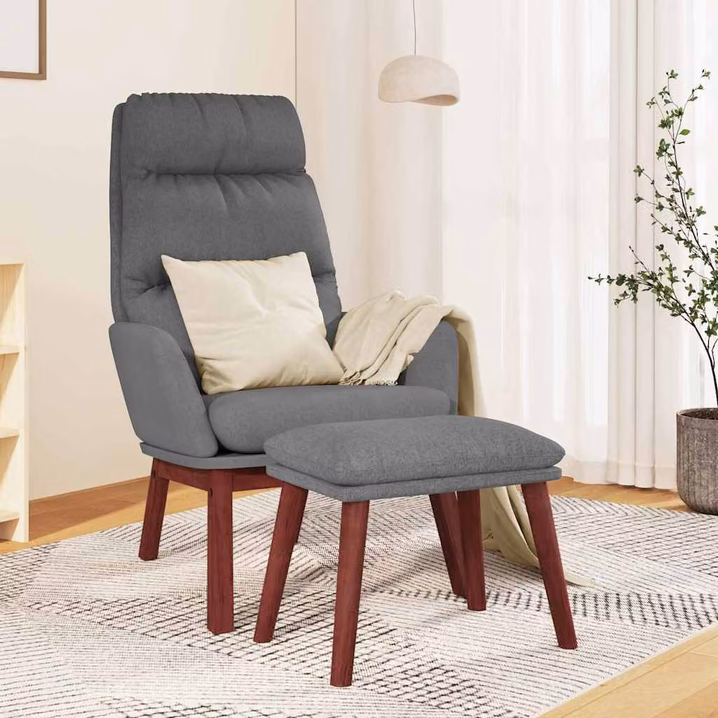 vidaXL Poltrona Relax con Poggiapiedi Grigio Chiaro in Tessuto e Struttura in Legno