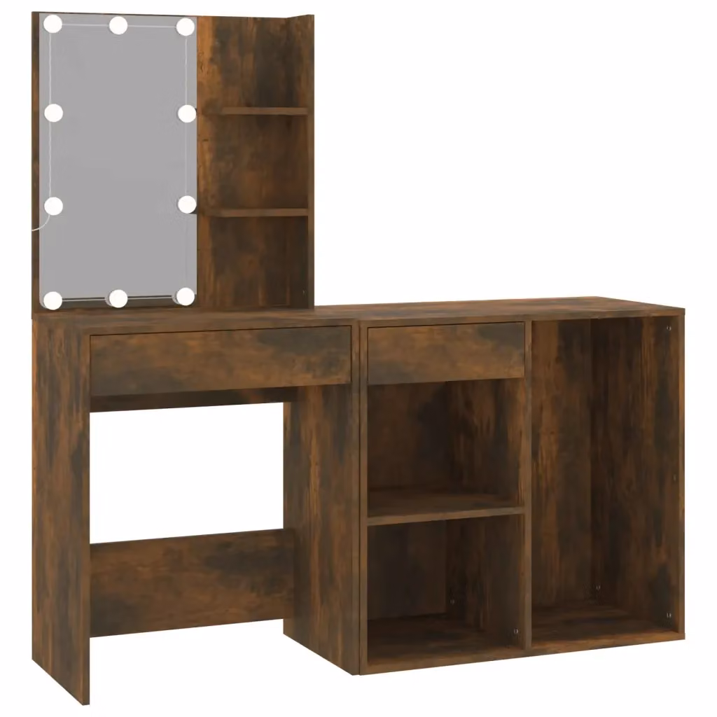 Toeletta moderna con LED e armadietto vidaXL in legno color rovere marrone L/P/H: 140 x 60 x 40 cm – 2