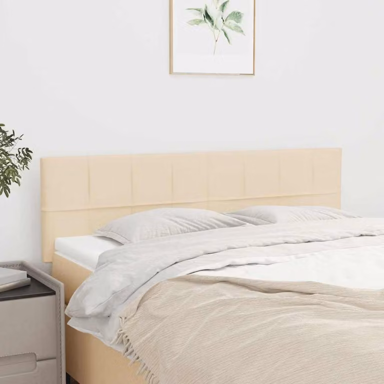 Testiera per letto vidaXL in tessuto beige con struttura in legno e pannello imbottito L: 144 cm, P: 5 cm, H: 78-88 cm