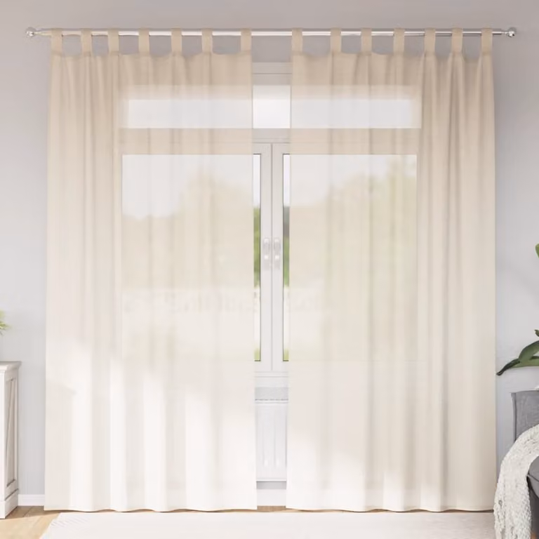 Set di 2 tende in voile semi-trasparenti vidaXL con linguetta, colore beige, L: 140 cm, H: 245 cm