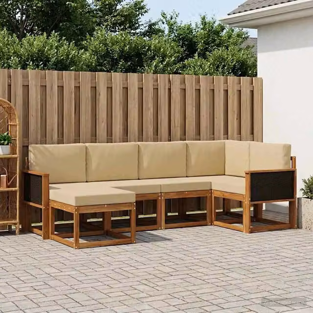 Set di divani da esterno 6 pz Naturale e Beige 3385344