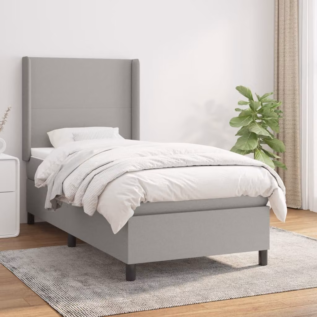 The Living Store Letto a molle con materasso grigio chiaro 80x200 cm in tessuto