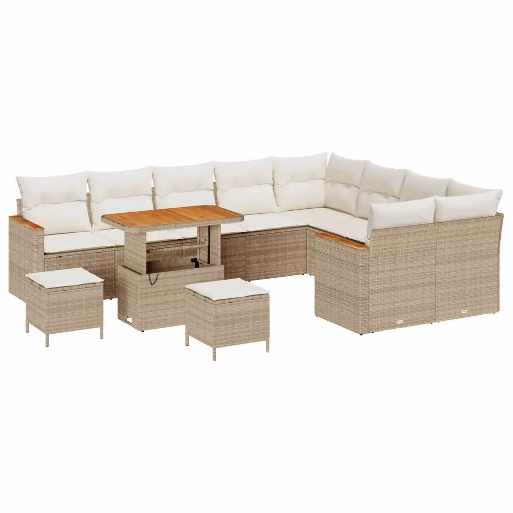 Set Divano da Giardino vidaXL in Polyrattan Beige con Cuscini e Tavolino da 12 Pezzi – 2