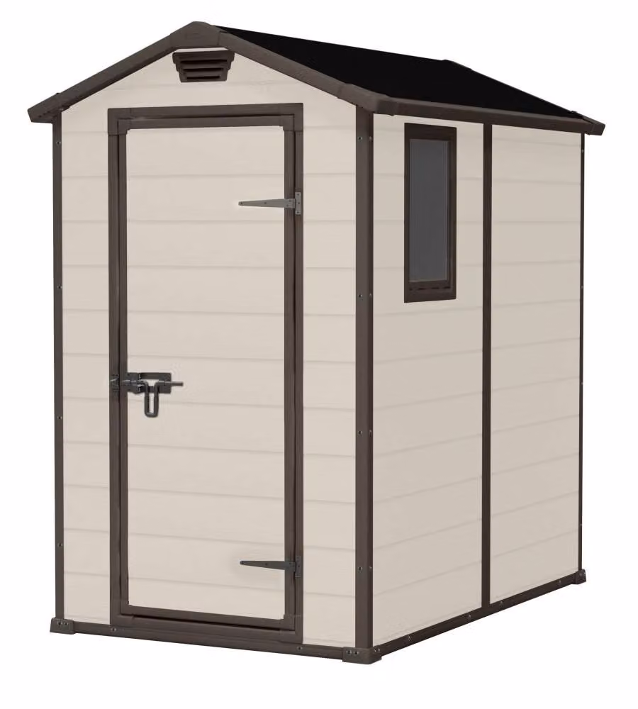 Keter Casetta da Giardino Manor in Resina con Finestra e Pavimento, Beige, L: 192 cm, P: 130 cm, H: 198 cm – 1