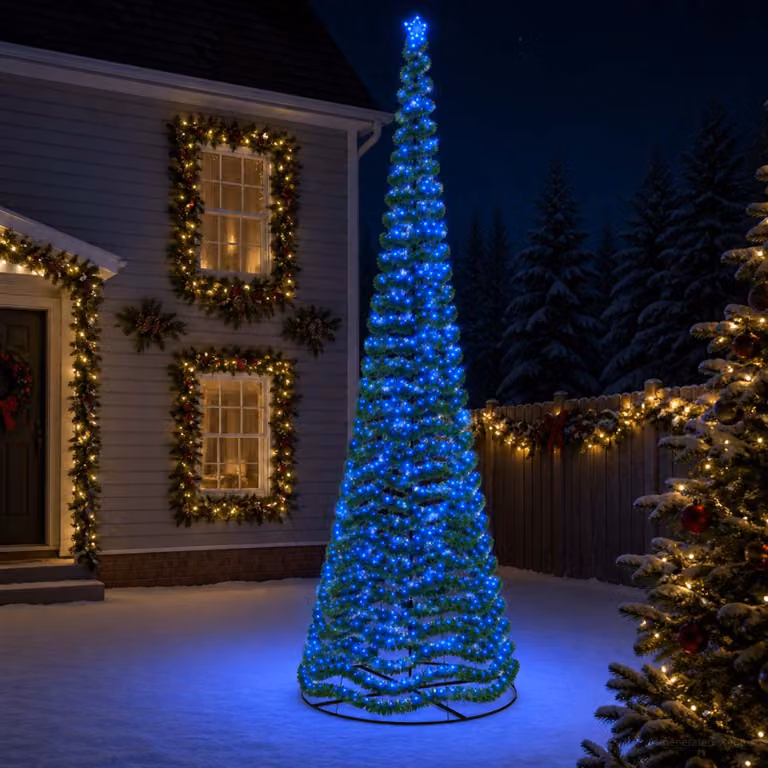 vidaXL Albero di Natale in tinsel con luci LED e base EKENAS 500 cm