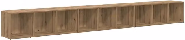 Set di 3 mobili porta TV in rovere artigianale stile rustico, colore beige e marrone, L/P/H: 37 x 35 x 107 cm