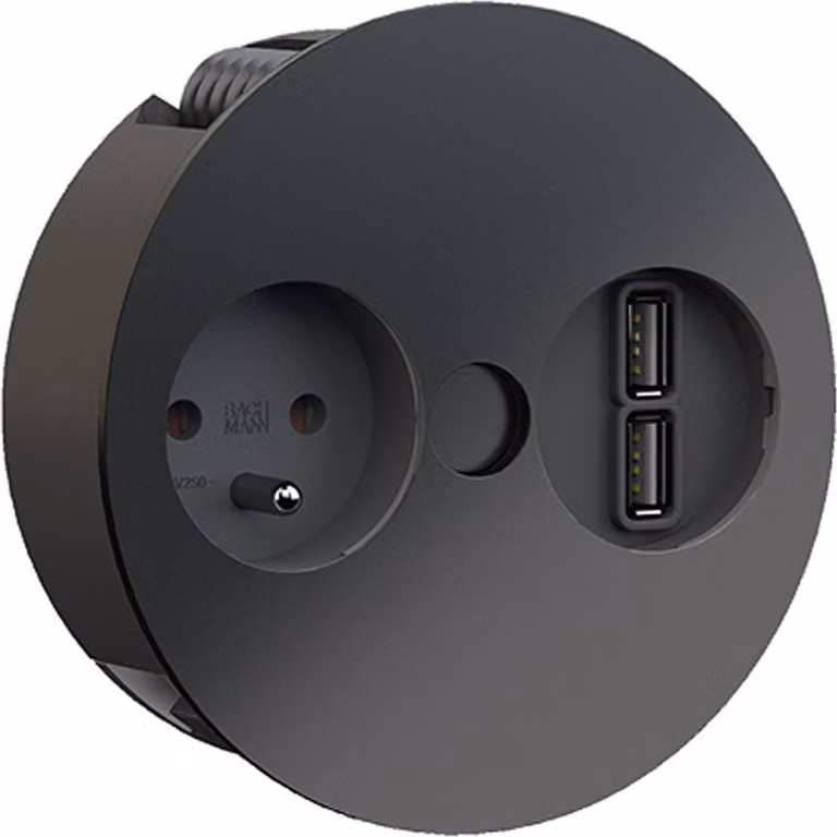 BACHMANN TWIST 1xUTE 1xUSB Caricatore, AEH RAL9005 30GE, nero, 2 m