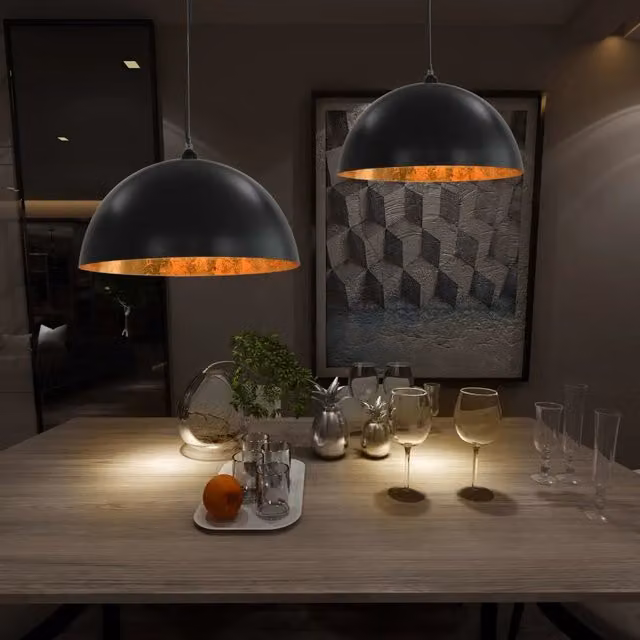 Set di 2 lampadari sospesi moderni vidaXL a cupola in metallo, colore nero e oro, diametro: 50 cm, attacco E27 – 1