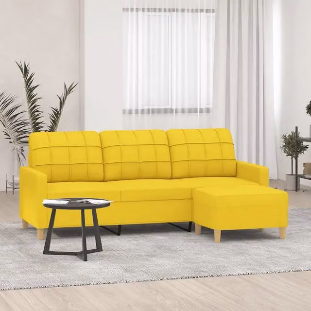 Divano a 3 posti con poggiapiedi vidaXL in tessuto giallo moderno L: 198 cm, P: 80 cm, H: 77 cm
