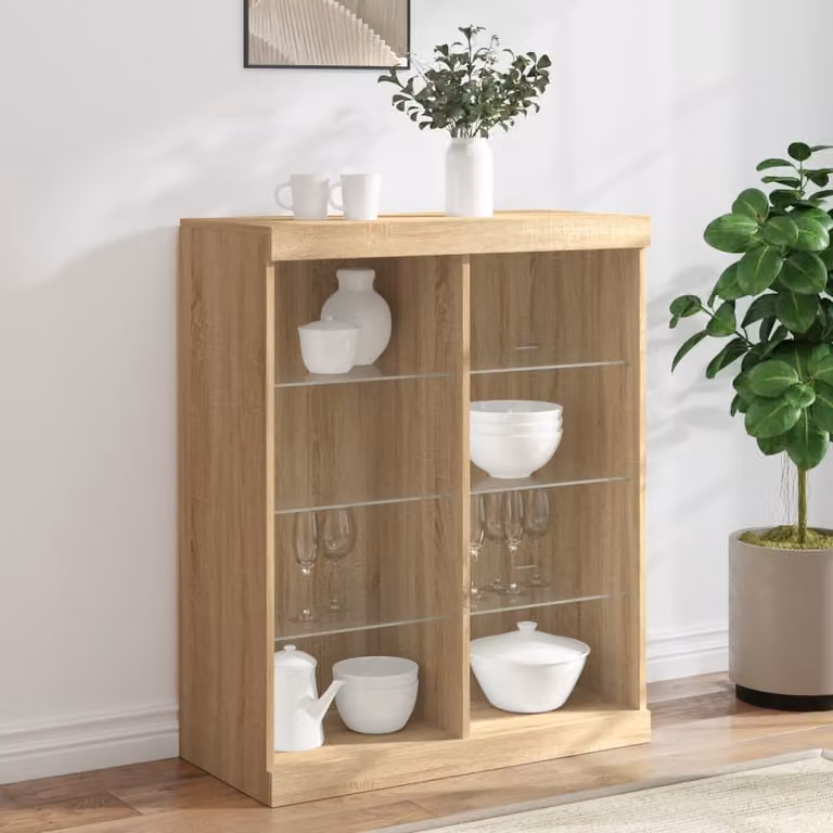 Credenza moderna vidaXL con luci LED in rovere sonoma, colore marrone, L 81 cm x P 37 cm x H 100 cm