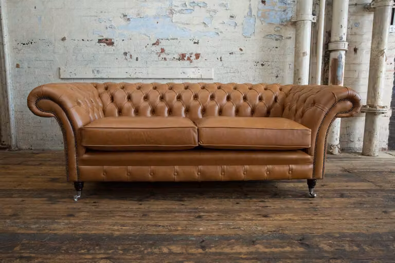Sofa 3 Sitzer Couch Chesterfield Polster Sitz Garnitur Leder Braun