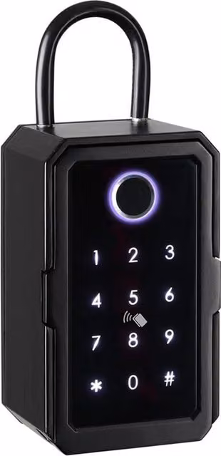Cassaforte in acciaio inossidabile nera con impronta digitale, codice e chiave per uso interno ed esterno via Bluetooth