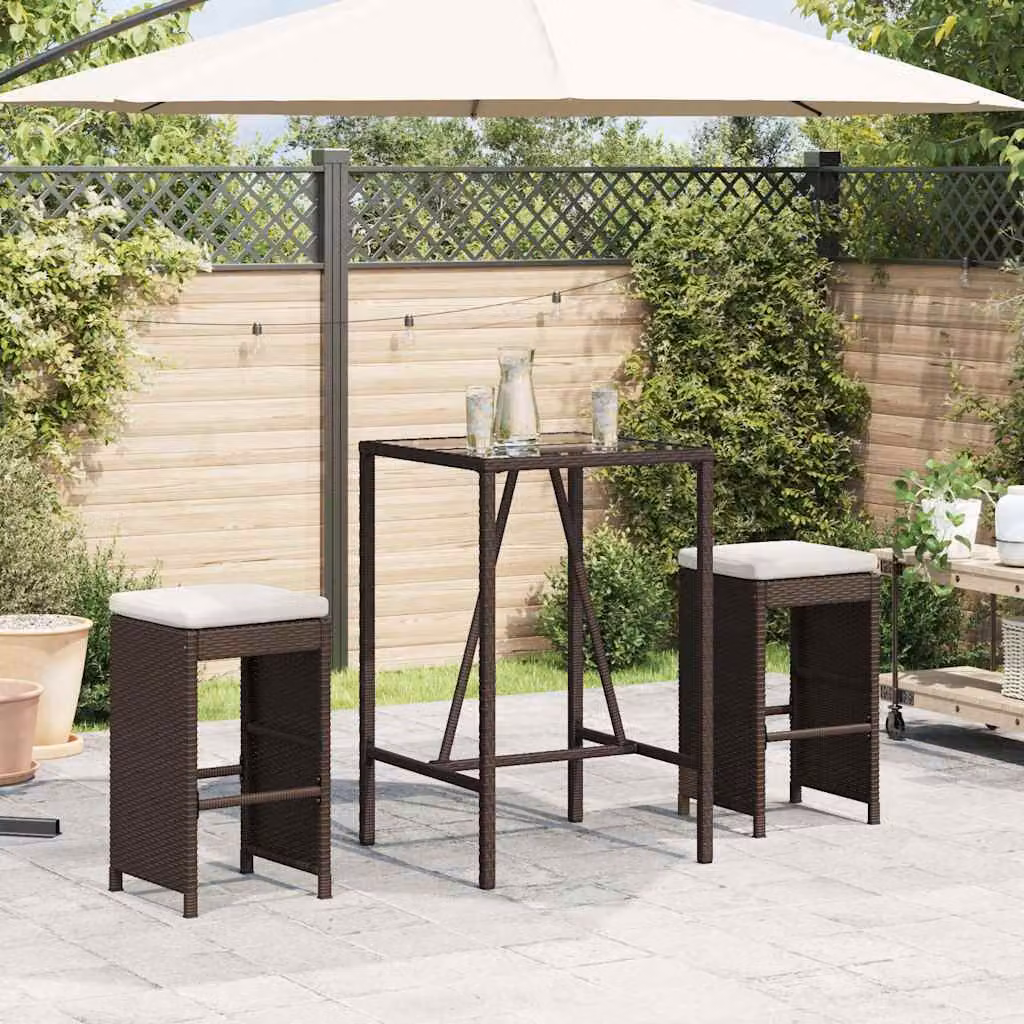 Set di 2 sgabelli da bar vidaXL in polyrattan marrone con cuscini bianchi per giardino