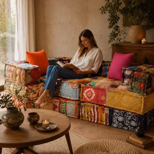 2-seater Modular Pouf Patchwork Fabric