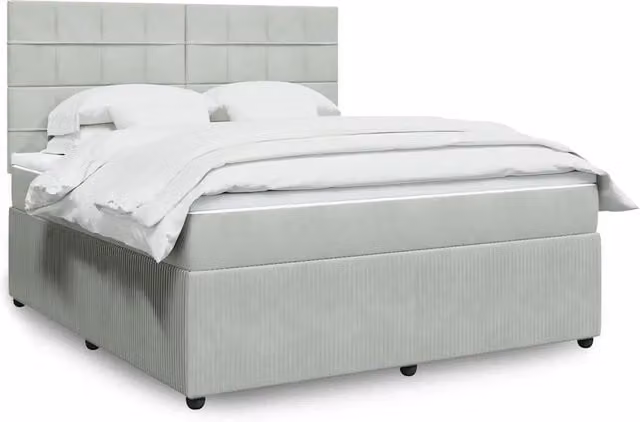 Letto con Giroletto a Molle e Materasso Ibrido vidaXL in Velluto Grigio Chiaro e Bianco L/P: 180 x 200 cm