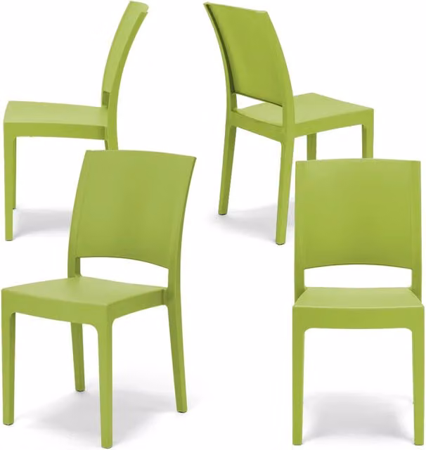 Set 4 sedie in polipropilene FLORA, 100 %MADE IN ITALY, impilabile, resistente ai raggi UV, design moderno, ideale per sala da pranzo, cucina, sala d’attesa, bar, ristoranti o giardino, colore Verde Lime
