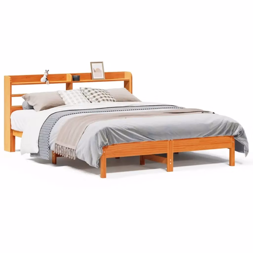 vidaXL Letto in Legno di Pino Rustico Marrone Cera con Scomparti Laterali L/P/H: 150 x 200 cm – 2