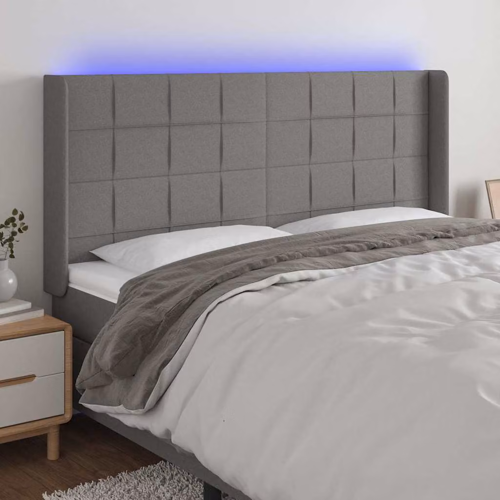 Testiera con LED e porta USB vidaXL in tessuto grigio, L: 183 cm, P: 16 cm, H: 118/128 cm – 1