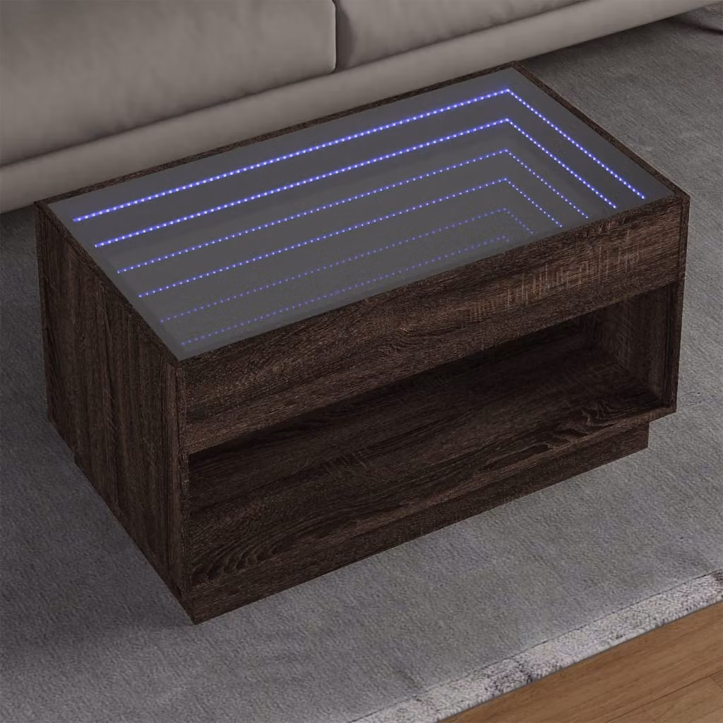 vidaXL Tavolino da Salotto Moderno in Rovere Marrone con LED L/P/H: 90 x 50 x 50 cm