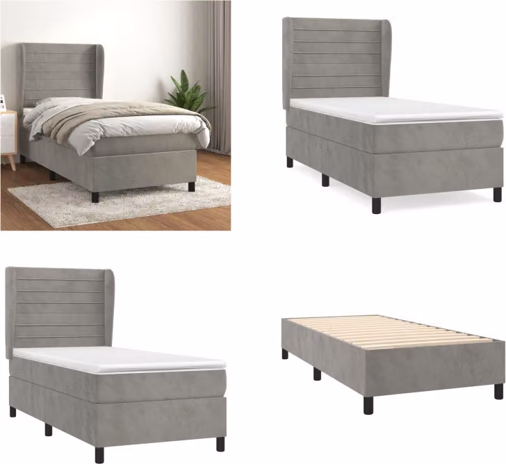 vidaXL Letto a molle con materasso grigio chiaro 100x200 cm in velluto - Letto a molle - Boxspringbetten - Bett - Schlafzimmermöbel