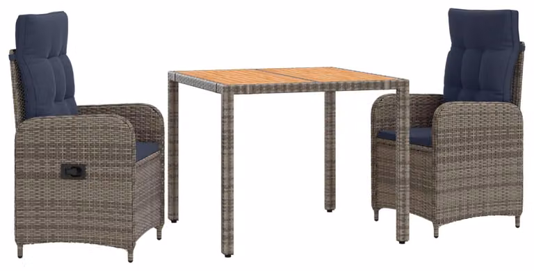 Set da tavolo da esterno composto da 3 pezzi, realizzato in rattan in polietilene e acciaio con rivestimento in polvere