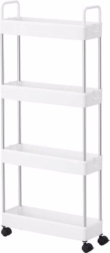 Carrello da cucina estensibile a quattro ripiani con rotelle, maniglie e piano d'appoggio - 40 x 135 x 93 cm - Bianco