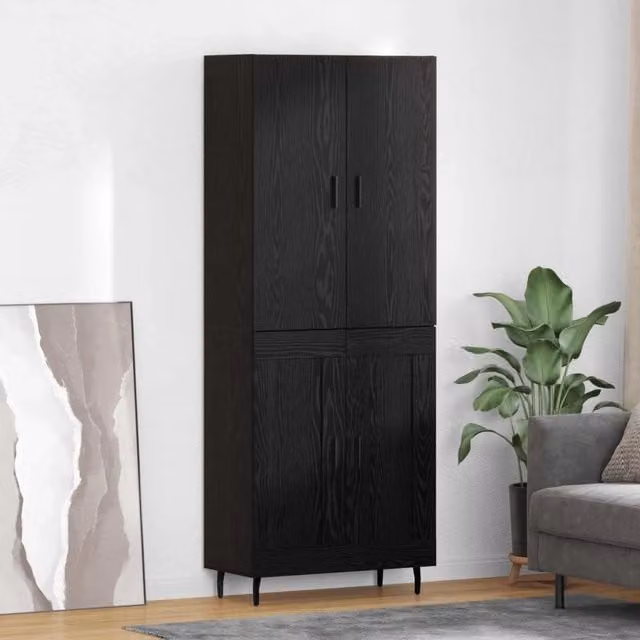 Credenza moderna vidaXL in rovere nero con ante a battente e ripiani interni L/P/H: 69,5 x 34 x 180 cm