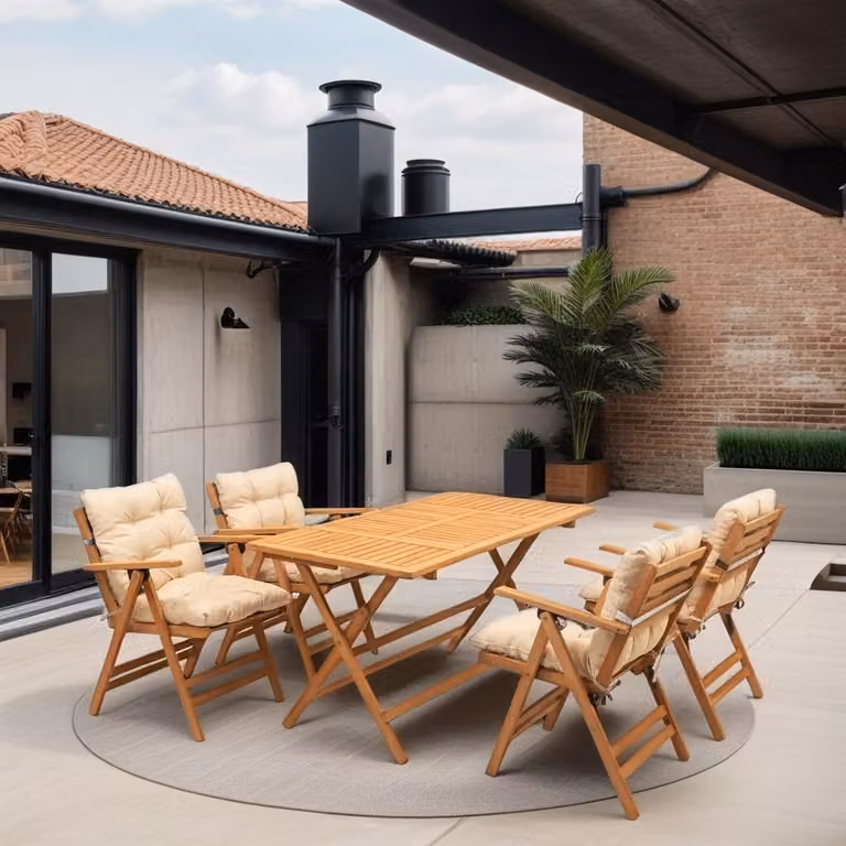 Skye Decor, My009 V2, set da giardino con tavolo e sedie (5 pezzi), 100% LEGNO DI FAGGIO, finitura naturale, 135 x 75 x 74 cm