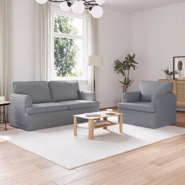 Set di 2 divani moderni vidaXL in tessuto grigio con coperture rimovibili e cuscini inclusi