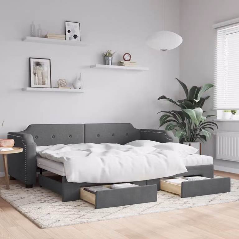 Maison Exclusive - Divano letto estraibile con cassetti, grigio scuro, 90x190 cm, tessuto