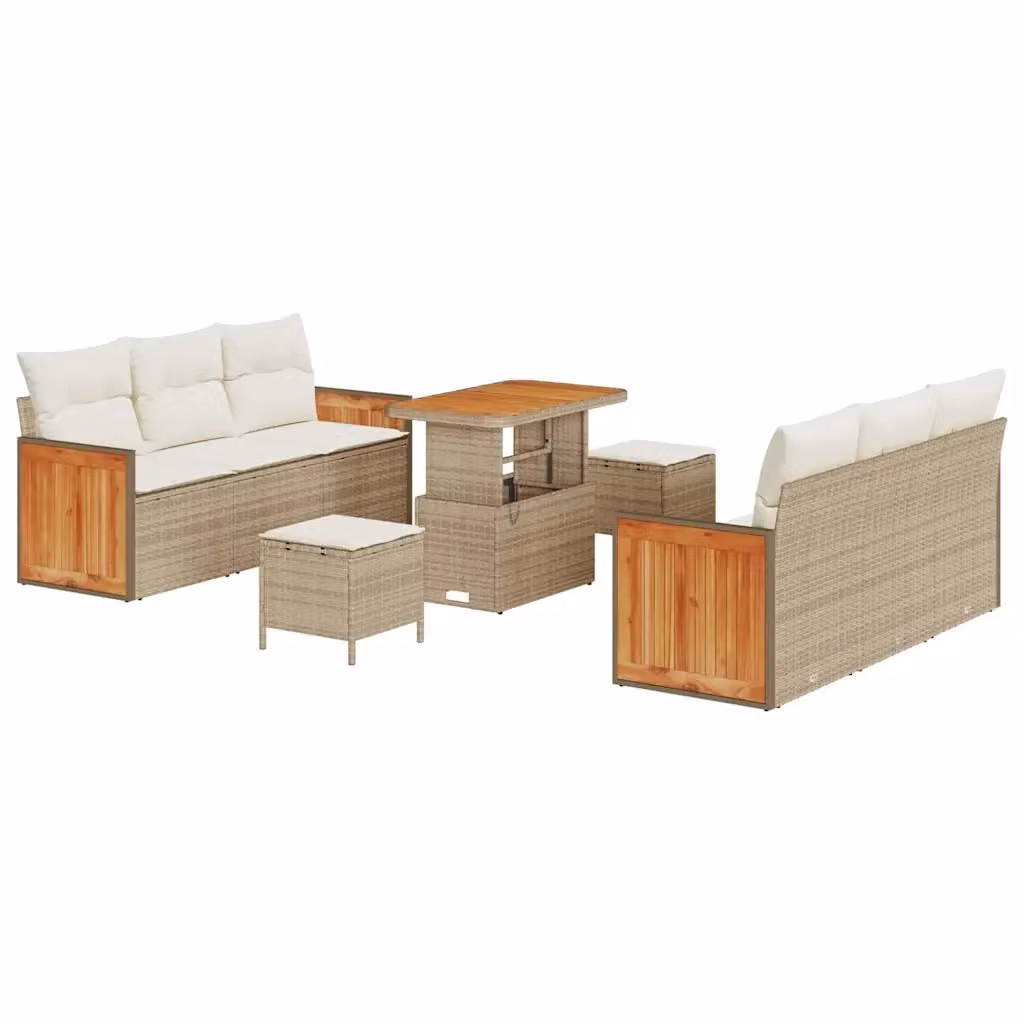 Set Divano da Giardino vidaXL 11 Pezzi Beige con Cuscini e Struttura in Metallo e Polyrattan per 8 Persone – 2