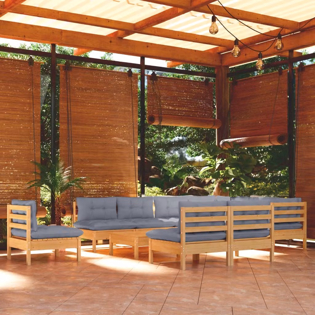 Maison Exclusive - Set Divani da Giardino 11 pz con Cuscini Grigi Massello di Pino