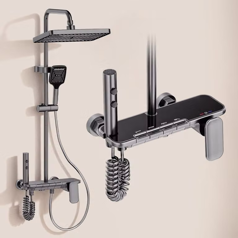 Sistema doccia - Pannello doccia - Doccia a pioggia - Doccetta manuale - Doccia per bidet - 4 funzioni - Miscelatore termostatico