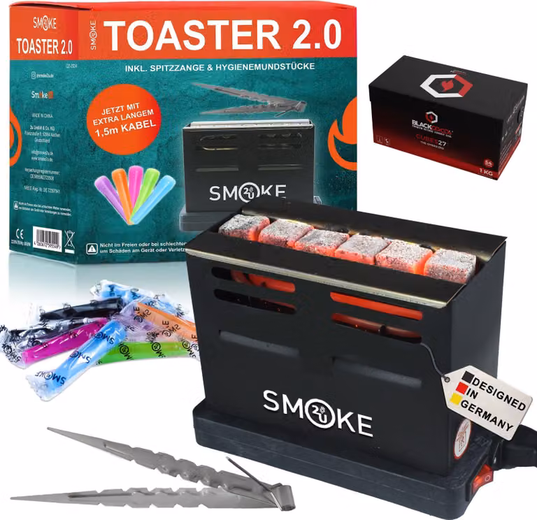 Accenditore elettrico per carbone 800 W Toaster 2.0 – incl. 8 kg di carbone naturale Blackcoco's 26er | Riscaldatore per carbone da barbecue