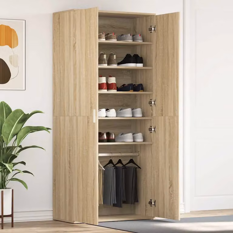 Mobile porta scarpe moderno vidaXL in legno marrone e argento L: 80 cm, P: 39 cm, H: 178 cm