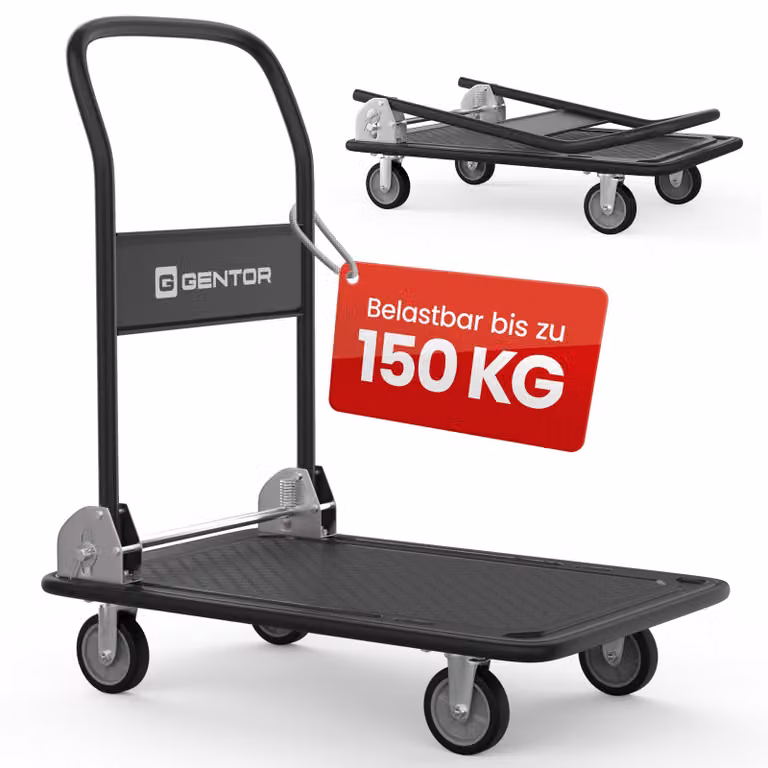 Carrello a piattaforma pieghevole fino a 150 kg – Carrello di trasporto con ruote girevoli a 360°