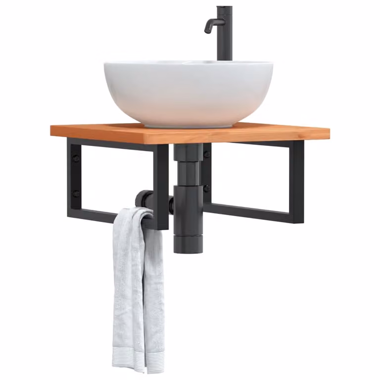 vidaXL Ripiano da parete per bagno in legno di faggio e metallo nero e marrone