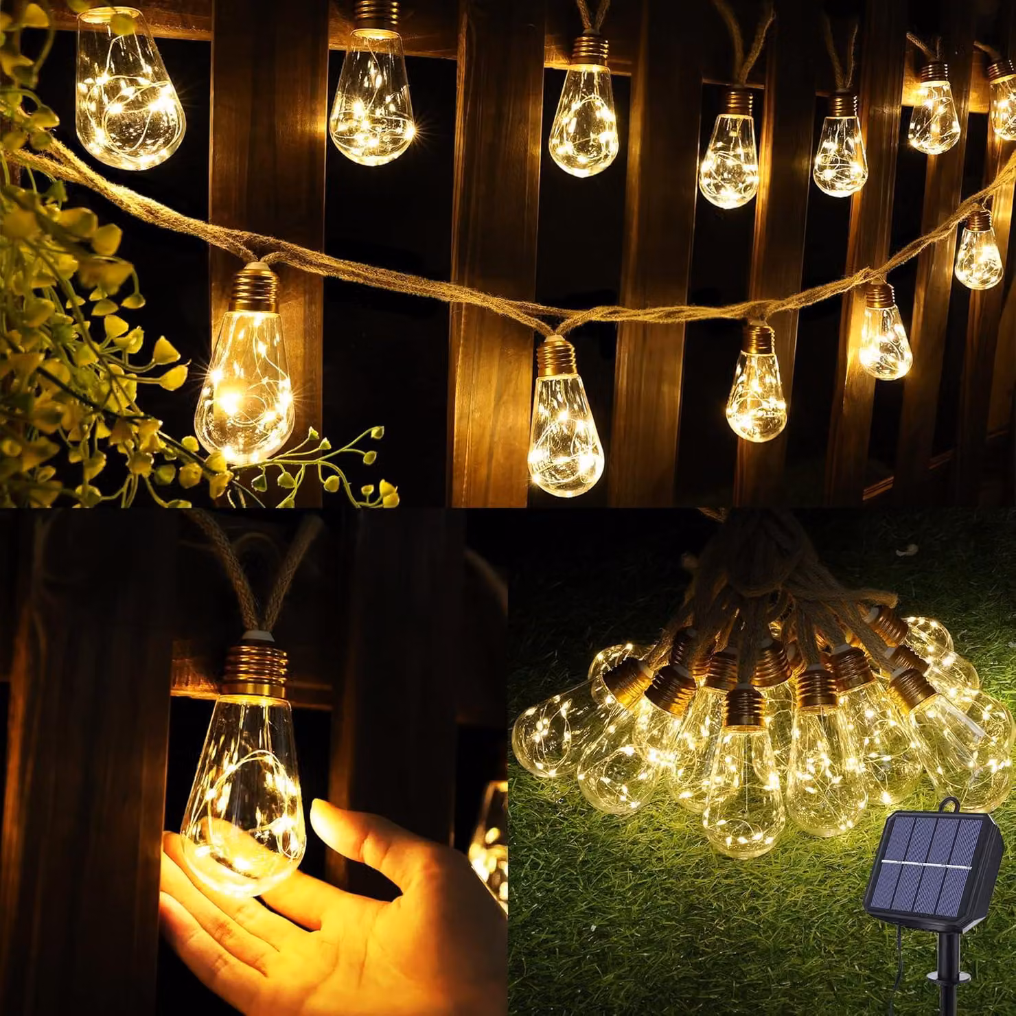 Catena luminosa da 6,4 metri - 16 LED - A energia solare - Luce bianco caldo - Ideale per Natale - Per uso esterno