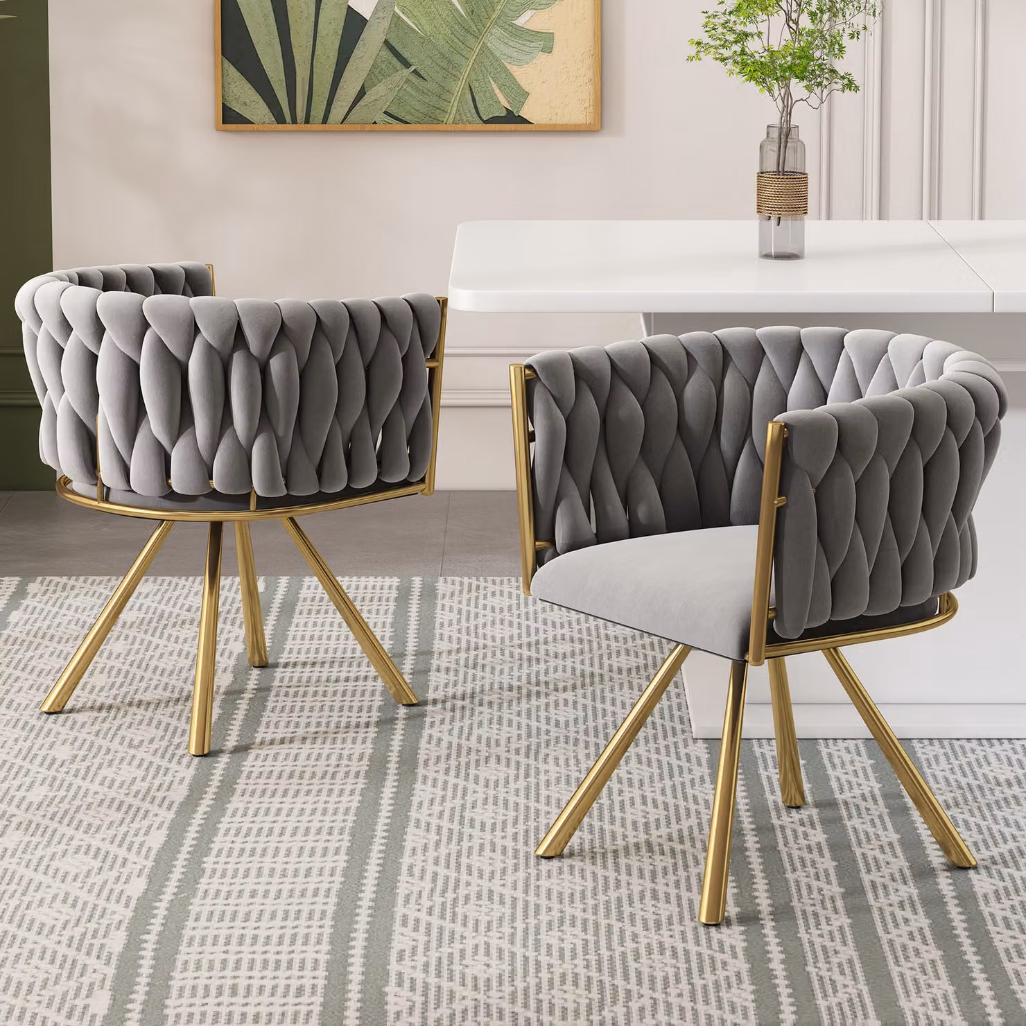 Flieks sedia da sala da pranzo 2 sedie imbottite girevoli a 360°, sedia da cucina sedia da trucco con rivestimento in velluto, sedia da soggiorno con braccioli e gambe in acciaio, grigio oro