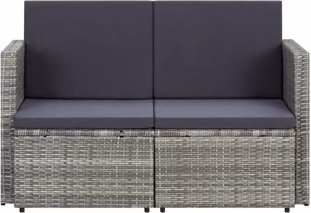Divano da Giardino a 2 Posti vidaXL in Polyrattan Grigio con Cuscini Imbottiti e Coperture Rimovibili L: 118 cm, P: 65 cm, H: 74 cm