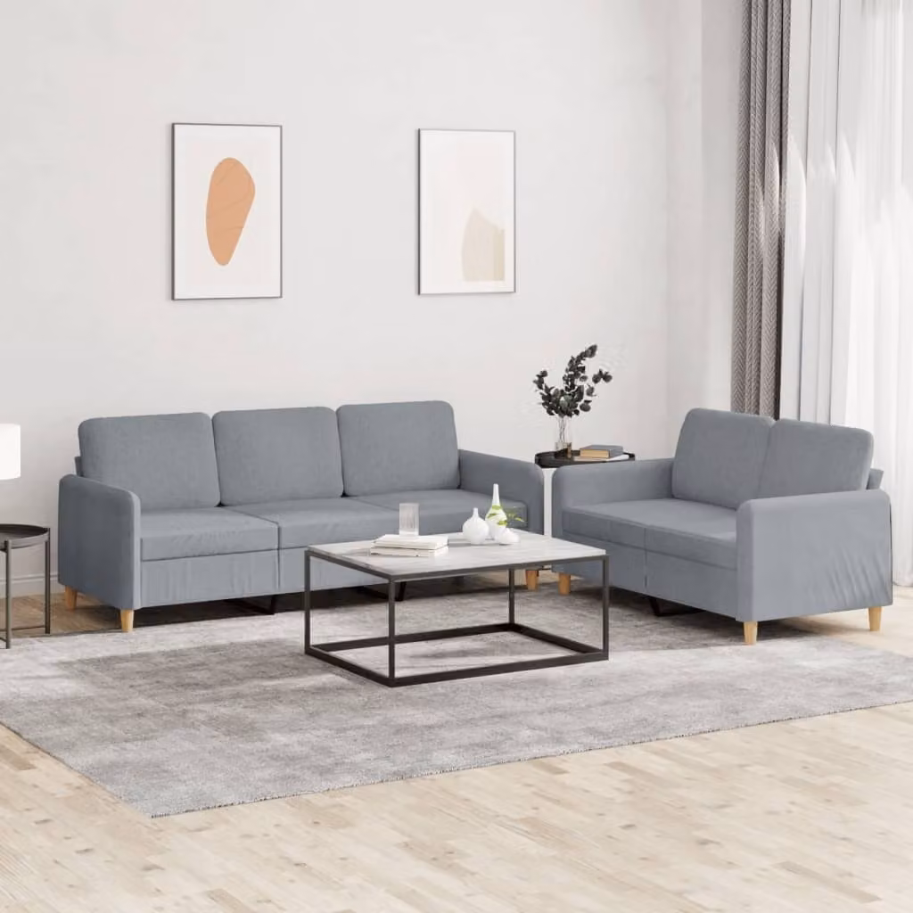 Maison Exclusive - Set divano a 2 posti con cuscini in tessuto grigio chiaro