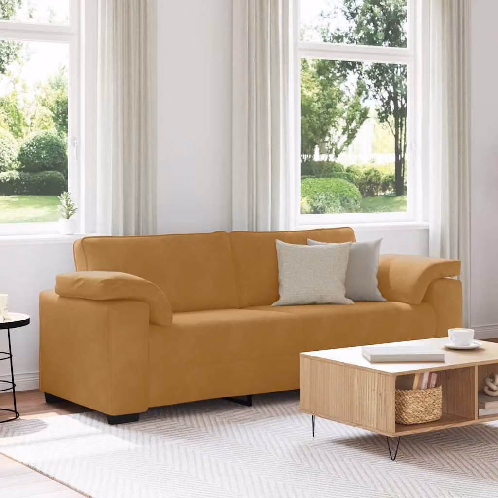 vidaXL Divano a 3 Posti Moderno in Velluto Marrone con Cuscini, L: 220 cm, P: 77 cm, H: 82 cm